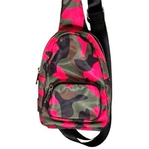 Sandra Roberts camo sling back purse